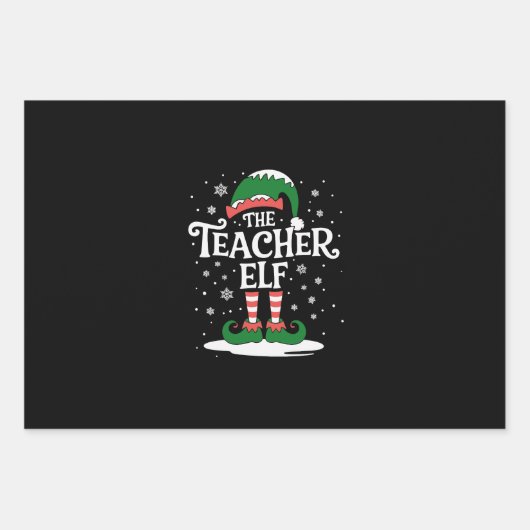 De Leraar Elf Kerst Familie Matching Groep Inpakpapier Vel (Voorkant)