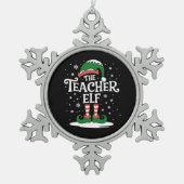 De Leraar Elf Kerst Familie Matching Groep Tin Sneeuwvlok Ornament (Voorkant)