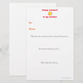 De leraar van het eind van het jaar dankt u nota briefpapier (Voorkant / Achterkant)