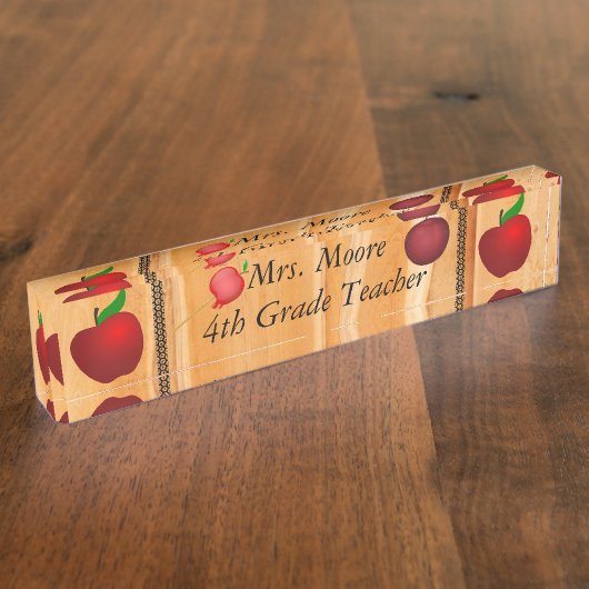 De lerarenklasse Patroon Apple Art Name personalis Naambordje (Zijkant)
