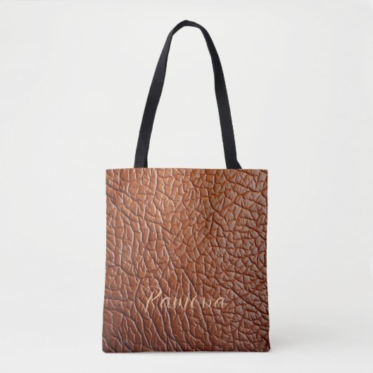 De leren look/geschenktas met naam tote bag (Voorkant)