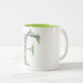 De letter F Lavendel Eucalyptus monogram Tweekleurige Koffiemok (Voorkant rechts)