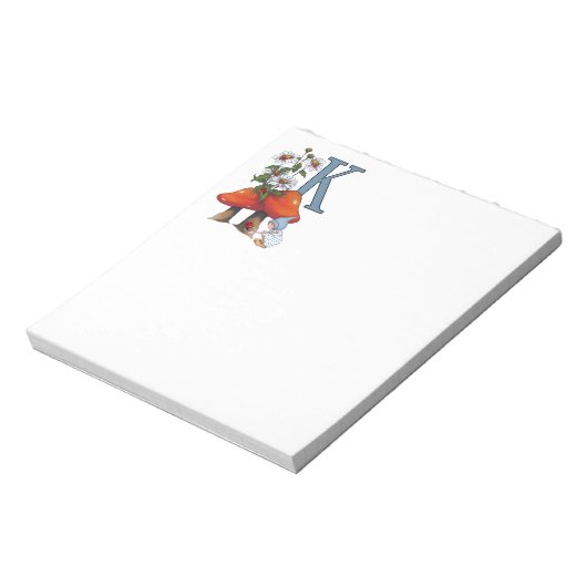 De letter K, INITIAAL, Toadstools, Gnome, Ladybug Notitieblok (Linkerzijde)