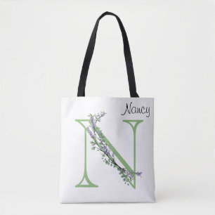 De letter N, Monogram Lavendel Eucalyptus Tote Bag