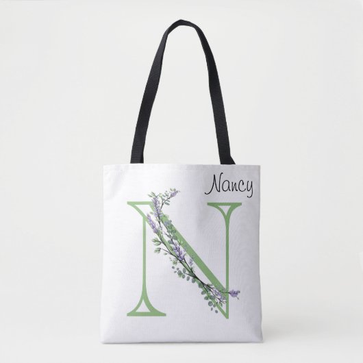 De letter N, Monogram Lavendel Eucalyptus Tote Bag (Voorkant)