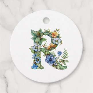 De letter R geschreven met delicate bloemen Bedankjes Labels