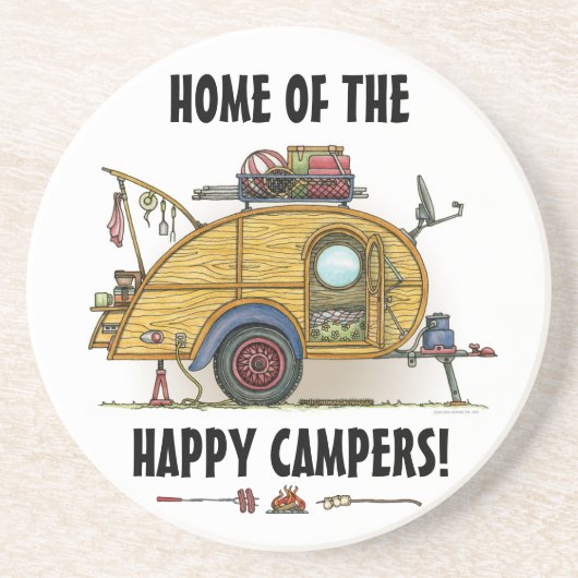 De leuke Aanhangwagen van de Reis van de Zandsteen Onderzetter (Voorkant)