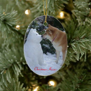 de leuke akita het kussen seizoengebonden foto van keramisch ornament