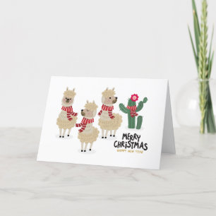 De leuke Alpaca draag Rode Sjaal Feestdagen Kaart
