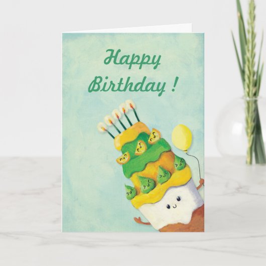 De leuke Cake van de Verjaardag Kawaii Kaart (Voorkant)