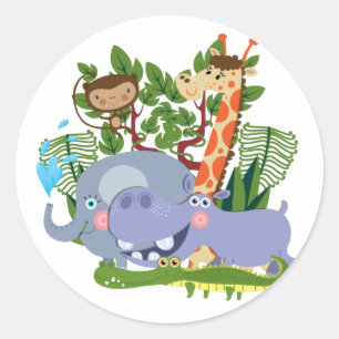 De leuke Dieren van de Safari Ronde Sticker