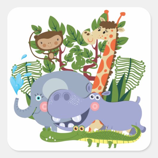 De leuke Dieren van de Safari Vierkante Sticker (Voorkant)