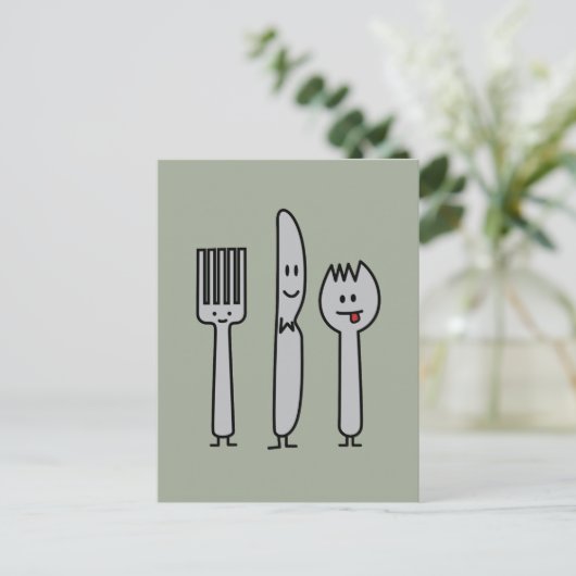 De leuke Gelukkige Lepel van Spork van het Mes van Briefkaart (Staand voorkant)