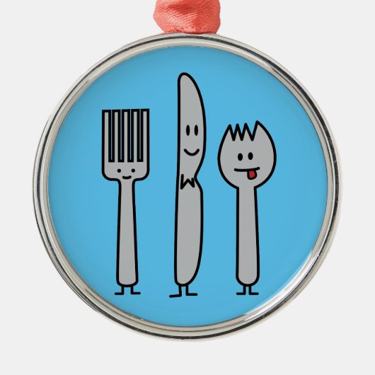 De leuke Gelukkige Lepel van Spork van het Mes van Metalen Ornament (Voorkant)