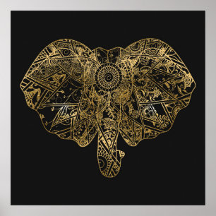 De leuke getrokken Henna van de Olifant hand Poster