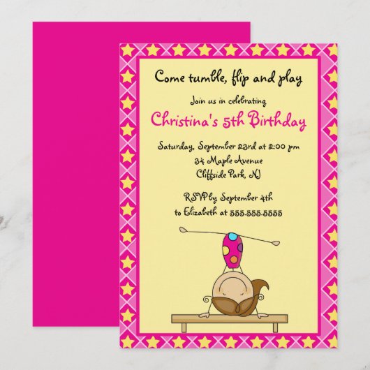 De leuke Gymnastiek- Uitnodigingen van de Partij (Voorkant / Achterkant)