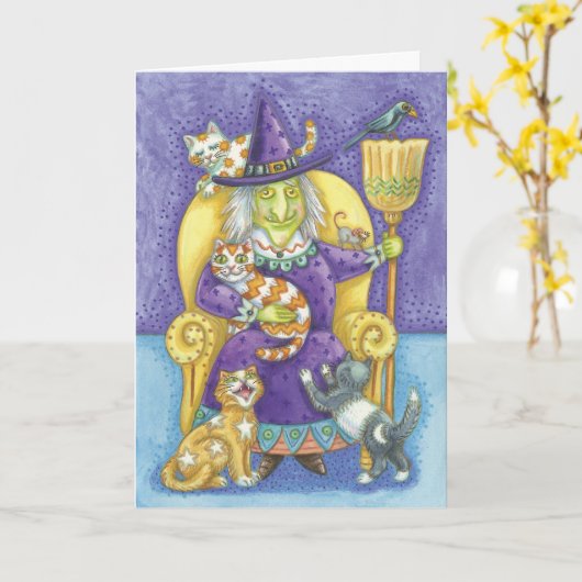 De leuke Heks van Halloween, de Gekke Dame van de Kaart (Gele Bloem)