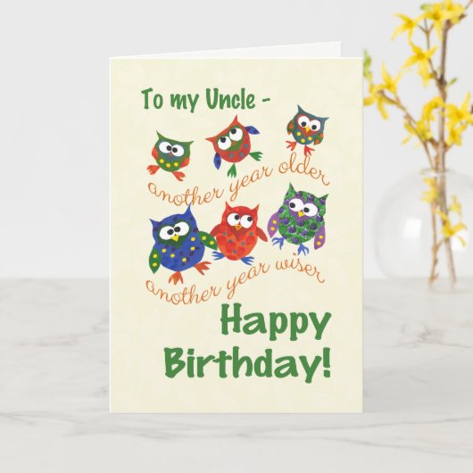De leuke Kaart van de Verjaardag van Uilen voor (Gele Bloem)