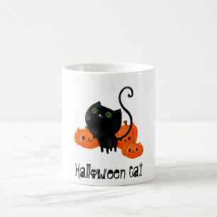 De leuke kat van Halloween met pompoenen Koffiemok