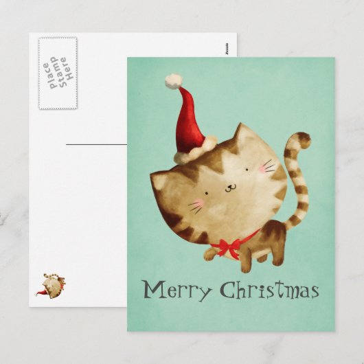 De leuke Kat van Kerstmis Feestdagenkaart (Voorkant / Achterkant)