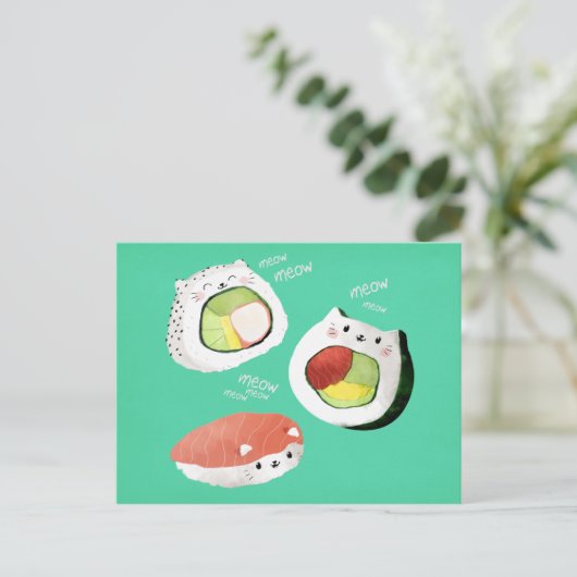 De leuke Kat van Sushi Briefkaart (Staand voorkant)