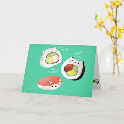 De leuke Kat van Sushi Kaart (Gele Bloem)