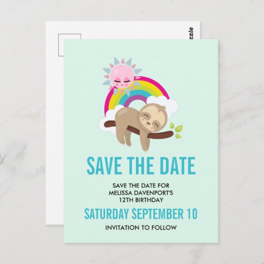 De leuke Luie Luiaard met Zon & de Regenboog Briefkaart (Voorkant / Achterkant)