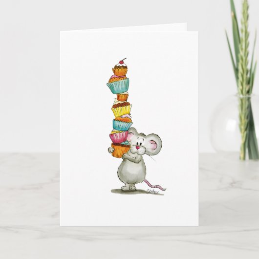 De leuke Muis draagt Cupcakes - door Gerda Steiner Bedankkaart (Voorkant)