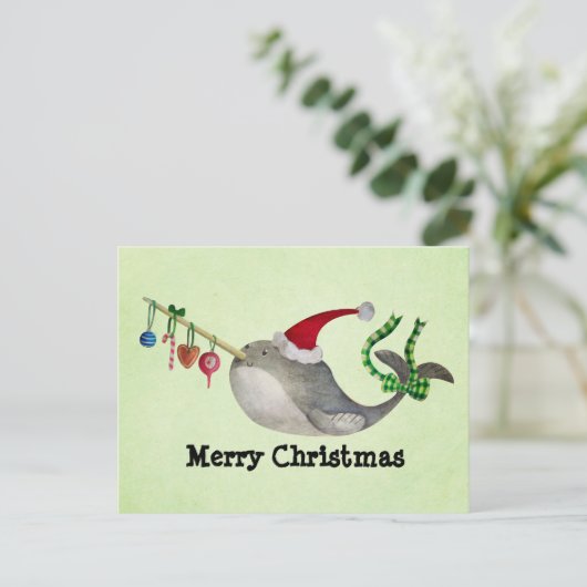 De leuke Narwal van Kerstmis Feestdagenkaart (Staand voorkant)