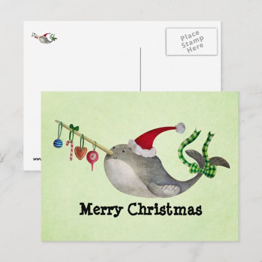 De leuke Narwal van Kerstmis Feestdagenkaart (Voorkant / Achterkant)