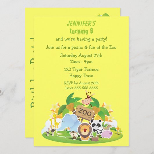 De leuke Partij van de Verjaardag van de Dieren Kaart (Voorkant / Achterkant)