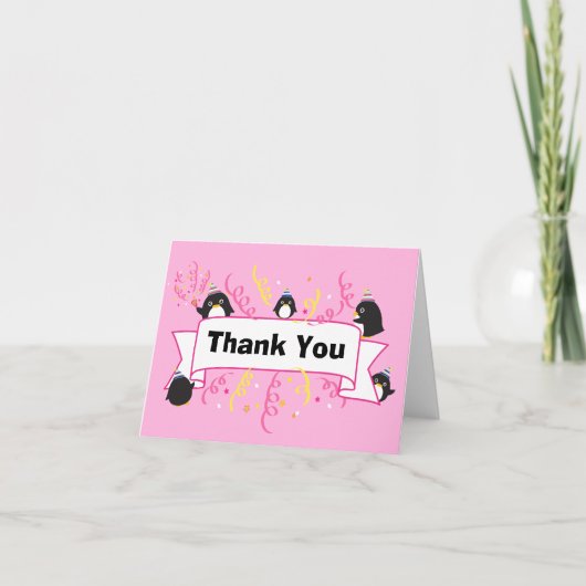 De leuke pinguïn dankt kaart-roze u bedankkaart (Voorkant)