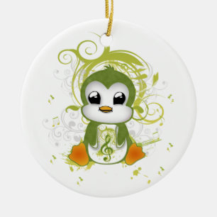 De leuke pinguïn groene pluizige effect keramisch ornament