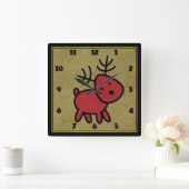 De leuke Rode Illustratie van het Rendier van Vierkante Klok (Huis)