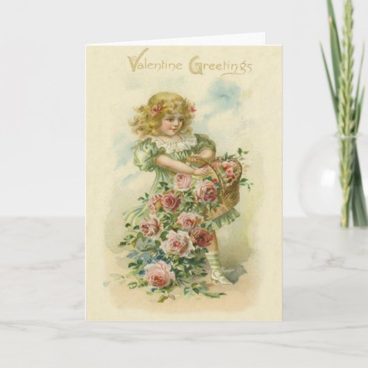 De leuke Roze Rozen van het Meisje Kaart (Voorkant)