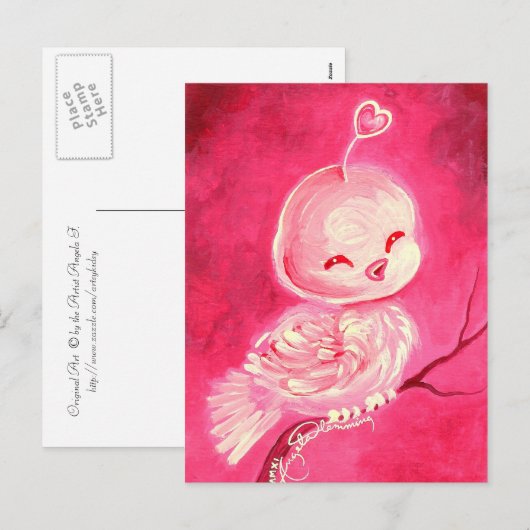 De leuke Roze Vogel van Valentijn Feestdagenkaart (Voorkant / Achterkant)