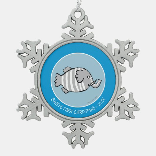 De leuke Scène van de Vissen van de Olifant met Tin Sneeuwvlok Ornament (Voorkant)
