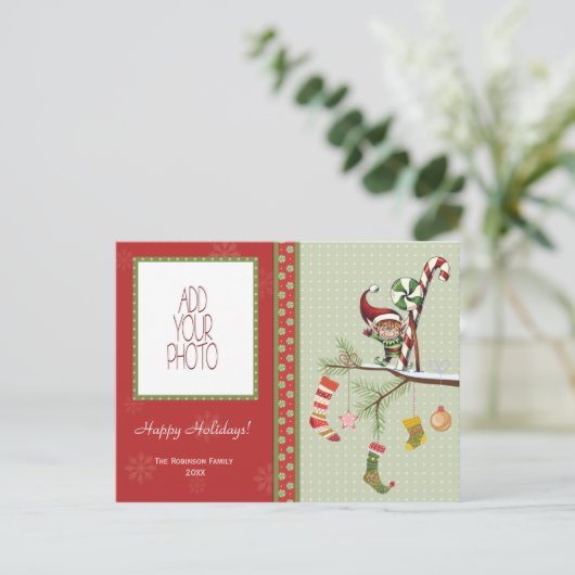 De leuke Sokken van het Elf en van Kerstmis Feestdagenkaart (Staand voorkant)