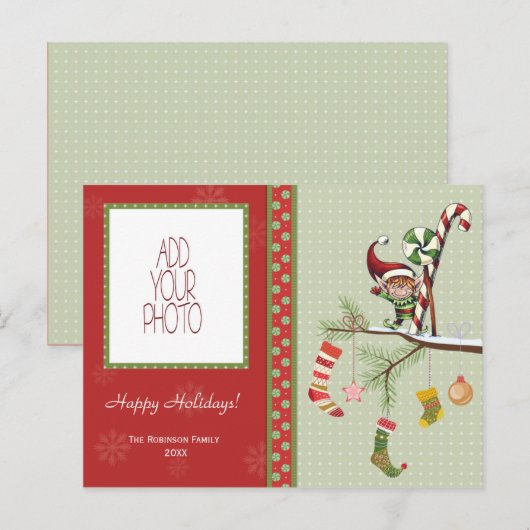 De leuke Sokken van het Elf en van Kerstmis Feestdagenkaart (Voorkant / Achterkant)