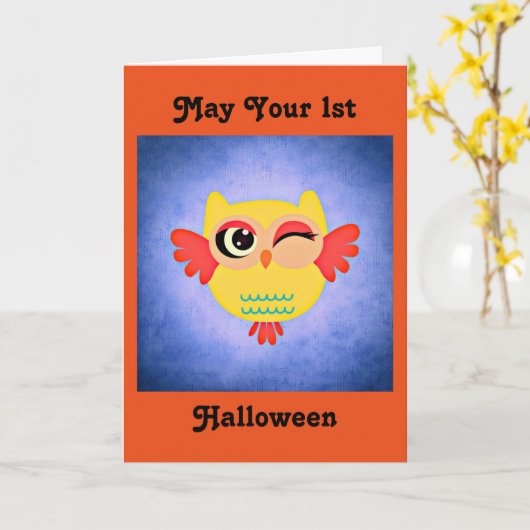 de Leuke Uil van 1st Halloween Kaart (Gele Bloem)