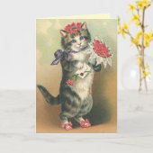 De leuke Vintage Kaart van het Katje (Gele Bloem)
