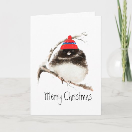 De leuke Vogel van de Winter in Pet, Kerstmis, Feestdagen Kaart (Voorkant)