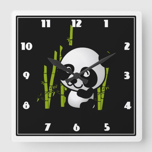 De leuke zwart-witte panda draagt in een vierkante klok (Voorkant)
