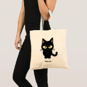 De leuke zwarte cartoon van de kattenmiauw tote bag (Voorkant (product))