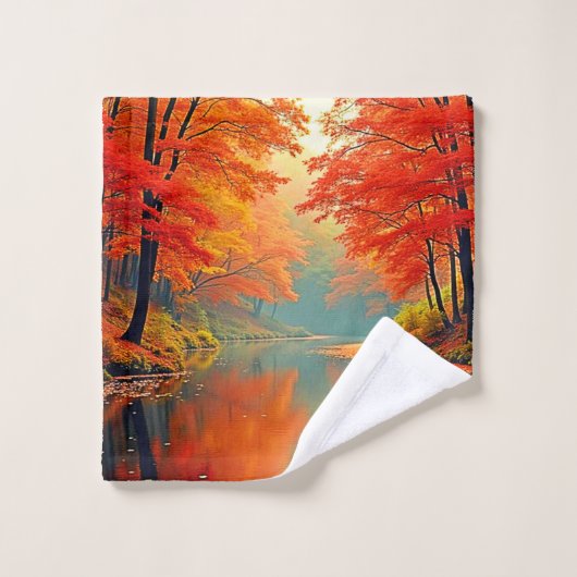 De levendige Autumn Forest River Bad Handdoek (Wasdoekje)