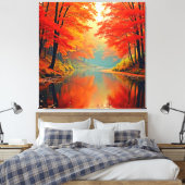 De levendige Autumn Forest River Canvas Afdruk (Insitu (Slaapkamer))