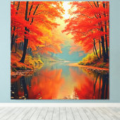 De levendige Autumn Forest River Canvas Afdruk (Insitu (Houten vloer))