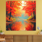 De levendige Autumn Forest River Canvas Afdruk (Insitu (Woonkamer))