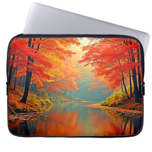 De levendige Autumn Forest River Laptop Sleeve