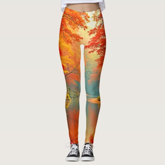 De levendige Autumn Forest River Leggings (Voorkant)